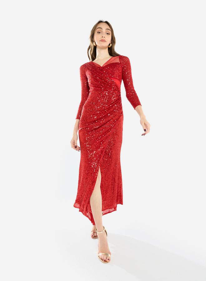 House of Moda Women Sequin Wrap Slit Maxi Dress - Image 1